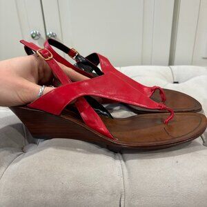 Vintage Italian Wedge Sandal with Red Leather Straps